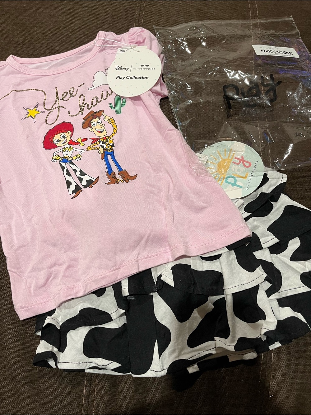 NWT Little Sleepies Toy Story Girls Top and Cowprint Skirt Set